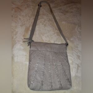 latico Gray Woven-Front Suede Crossbody Bag